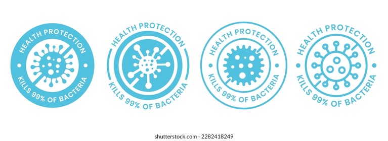 Kills 99.9% bacteria, germs and viruses . Antibacterial and antiviral defence, protection infection. Vector Illustration