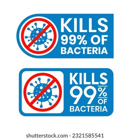 Kills 99.9% bacteria, germs and viruses . Antibacterial and antiviral defence, protection infection. Vector Illustration	