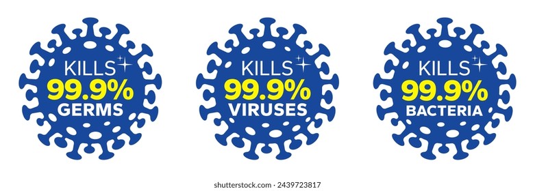 Kills 99.9% bacteria, germs and viruses . Antibacterial and antiviral defence, protection infection. Vector Illustration