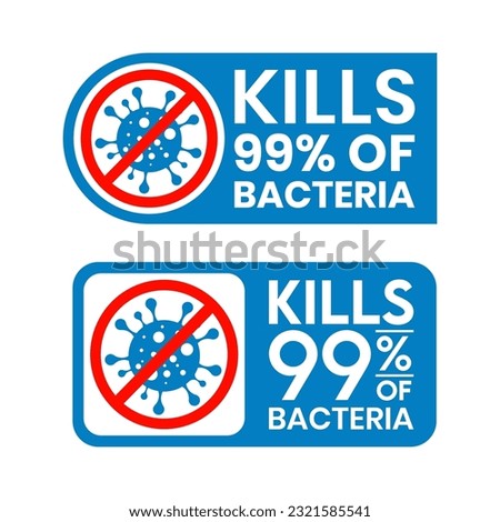 Kills 99.9% bacteria, germs and viruses . Antibacterial and antiviral defence, protection infection. Vector Illustration	