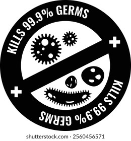 Kills 99.9% germs flat vector icon