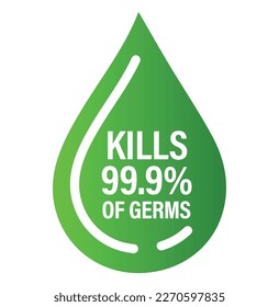 kills 99.9% of germs vector icon with drop symbol, healthcare abstract