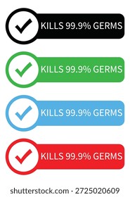 Mata 99,9% germes ícone vetor, preto, vermelho, verde e azul cor. Ícones de proteção contra vírus. Ilustração vetorial. Símbolo de proteção de saúde e germes.