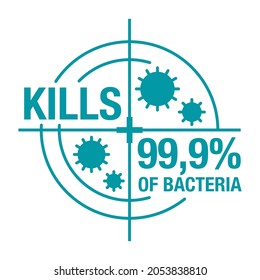 Kills 99,9 percents of bacteria badge - antibacterial formula sticker, Covid-19 protection, hand sanitizer label. Vector illustration