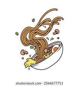 killustration korean noodles soup, noodle vector 