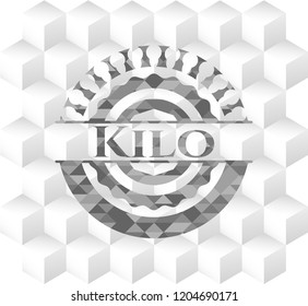 Kilo grey badge with geometric cube white background