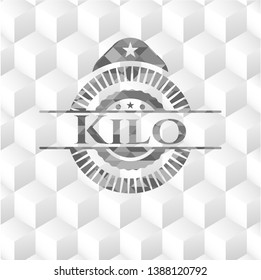 Kilo grey badge with geometric cube white background