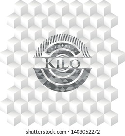 Kilo grey badge with geometric cube white background