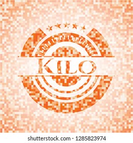 Kilo orange tile background illustration. Square geometric mosaic seamless pattern with emblem inside.
