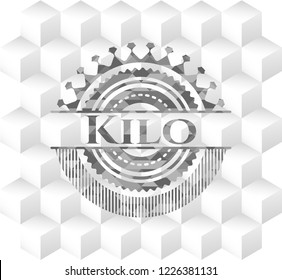 Kilo realistic grey emblem with cube white background