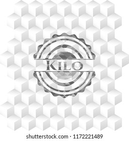 Kilo retro style grey emblem with geometric cube white background