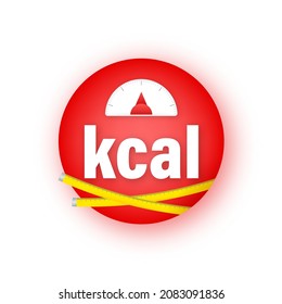 Kilocalorie emblem, kcal reduction. Zero calories diet program packaging. Vector stock illustration. svg