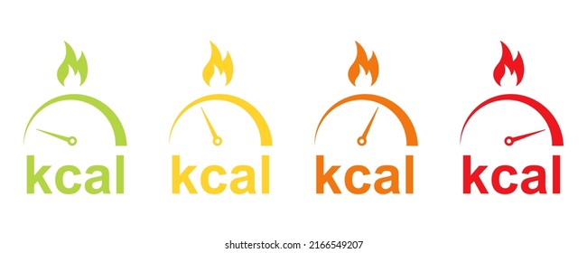 Kilocalories (kcal) icons with fat burn. Indicator burn fat from low to high. Scale with loss calorie.