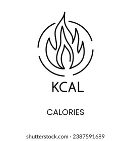 Kilocalories on fire, vector line icon for diabetes medical documentation