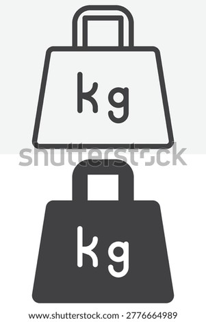 Kilogram bag icon in line outline and solid icon versions, showing shopping weight with kg label. Editable stroke vector sign, symbol for mass, retail, app, UI design.