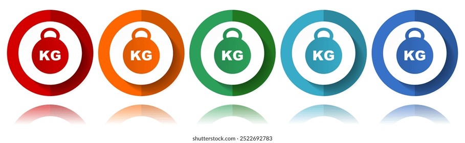 Kilogramo, kilo, kilogramo, kg, iconos de vector de peso, conjunto de iconos planos para diseño de logotipos, diseño web y aplicaciones móviles, colección de Botón de Web colorido en eps 10