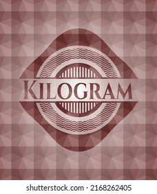 Kilogram red badge with geometric background. Seamless. 