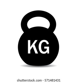 Kilogram weight dumbbell vector icon illustration on white background, black shape.