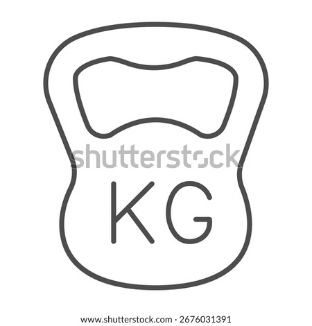 Kilogram weight heavy kettlebell thin line icon, body building concept. Vector graphics. One big kettlebell, training sign on white background, outline style icon for mobile or web design