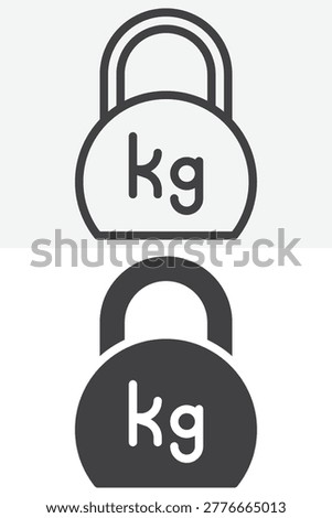 Kilogram weight icon in line outline and solid icon versions, showing handled kg mass. Editable stroke vector sign, symbol for gym, load, balance, UI design.