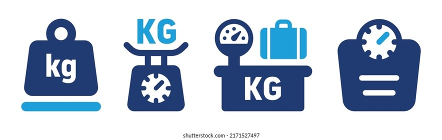 Kilogramm Gewicht Symbol Vektorset. Die Masse in kg wird mit einer Skalensymbensymbol-Abbildung gemessen.