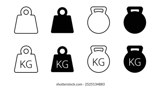 Kilogram weight thin line vector icon collection set