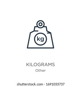Kilograms icon. Thin linear kilograms outline icon isolated on white background from other collection. Line vector sign, symbol for web and mobile