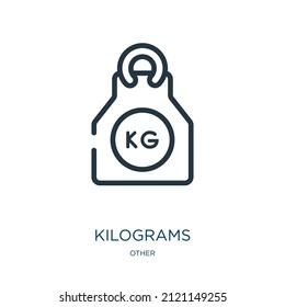 kilograms thin line icon. measurement, barbell linear icons from other concept isolated outline sign. Vector illustration symbol element for web design and apps.