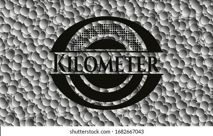 Kilometer black badge with grey bubbles background. Vector Illustration. Detailed.
