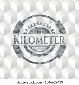 Kilometer grey emblem with cube white background