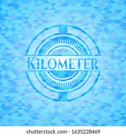 Kilometer realistic light blue emblem. Mosaic background