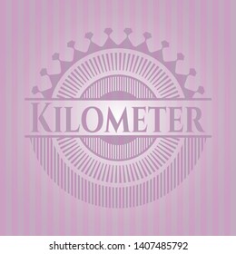 Kilometer realistic pink emblem. Vector Illustration. Detailed.