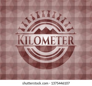 Kilometer red badge with geometric background. Seamless.