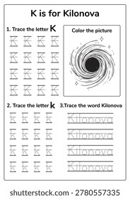 Kilonova cosmic explosion created by the collision of neutron stars or a neutron star and black hole. Bright astronomical event producing heavy elements like gold and platinum in deep space.