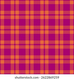 Tissu texture Kilt harmonieux, Image vectorielle de couette à carreaux. Motif esthétique, arrière-plan tissu écossais dans une palette de couleurs roses et orange.