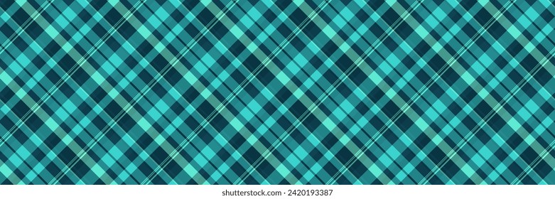 Patrón de manchas de textura de kilt, control de vectores estacionarios sin fisuras. Tartán de fondo de tela textil neta en color cian y teal.