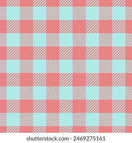 Tejido sin costuras de textura Kilt, tartán textil Spring Check. Vector de fondo de patrón de chaqueta a cuadros en color claro y rojo.