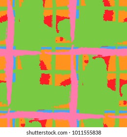 Kilt Texture. Seamless Grunge Background with Hand Painted Crossing Lines for Wallpaper, Linen, Sportswear. Rustic Check Texture. Vector Seamless Plaid. Scottish 
Ornament