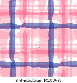 Kilt Texture. Seamless Grunge Background with Hand Painted Crossing Lines for Wrapping Paper, Linen, Sportswear. Rustic Check Texture. Vector Seamless Kilt Texture.