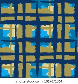 Kilt Texture. Seamless Grunge Background with Hand Painted Crossing Brush Strokes for Wallpaper, Linen, Cloth. Rustic Check Texture. Vector Seamless Plaid. Scottish 
Ornament