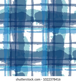 Kilt Texture. Seamless Grunge Background with Hand Painted Crossing Brush Strokes for Print, Upholstery, Cloth. Rustic Check Texture. Vector Seamless Plaid Texture.