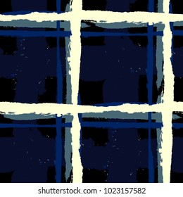 Kilt Texture. Seamless Grunge Background with Hand Painted Crossing Lines for Wallpaper, Linen, Sportswear. Rustic Check Texture. Vector Seamless Plaid. Scottish 
Ornament