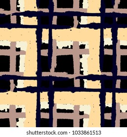 Kilt Texture. Seamless Grunge Background with Hand Painted Crossing Stripes for Wrapping Paper, Linen, Sportswear. Rustic Check Texture. Vector Seamless Plaid Texture.