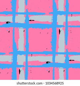 Kilt Texture. Seamless Grunge Background with Hand Painted Crossing Lines for Print, Upholstery, Cloth. Rustic Check Texture. Vector Seamless Tartan. Scottish 
Ornament