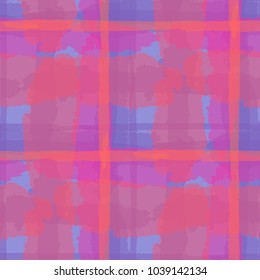 Kilt Texture. Seamless Grunge Background with Hand Painted Crossing Lines for Swimwear, Upholstery, Textile. Rustic Check Texture. Vector Seamless Tartan.