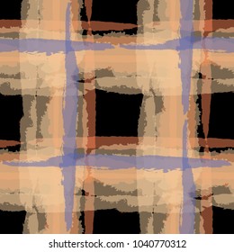 Kilt Texture. Seamless Grunge Background with Hand Painted Crossing Lines for Wallpaper, Linen, Cloth. Rustic Check Texture. Vector Seamless Kilt Texture. Scottish 
Ornament