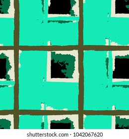 Kilt Texture. Seamless Grunge Background with Hand Painted Crossing Brush Strokes for Swimwear, Upholstery, Textile. Rustic Check Texture. Vector Seamless Plaid. Scottish 
Ornament
