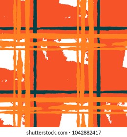 Kilt Texture. Seamless Grunge Background with Hand Painted Crossing Lines for Swimwear, Upholstery, Textile. Rustic Check Texture. Vector Seamless Plaid. Scottish 
Ornament