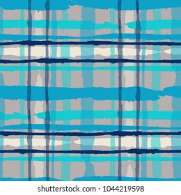 Kilt Texture. Seamless Grunge Background with Hand Painted Crossing Stripes for Wrapping Paper, Linen, Sportswear. Rustic Check Texture. Vector Seamless Tartan.