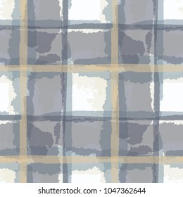 Kilt Texture. Seamless Grunge Background with Hand Painted Crossing Brush Strokes for Wrapping Paper, Linen, Sportswear. Rustic Check Texture. Vector Seamless Kilt Texture. Scottish 
Ornament